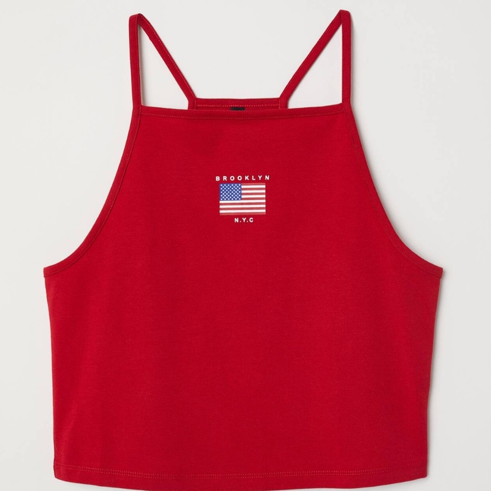 H&M Divided Brooklyn NYC Racer Back Cropped Tank Top Red Small